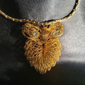 Vintage Gold Tone Sculptured Wire Owl  Neclace and Heavy-weight Linked Chain